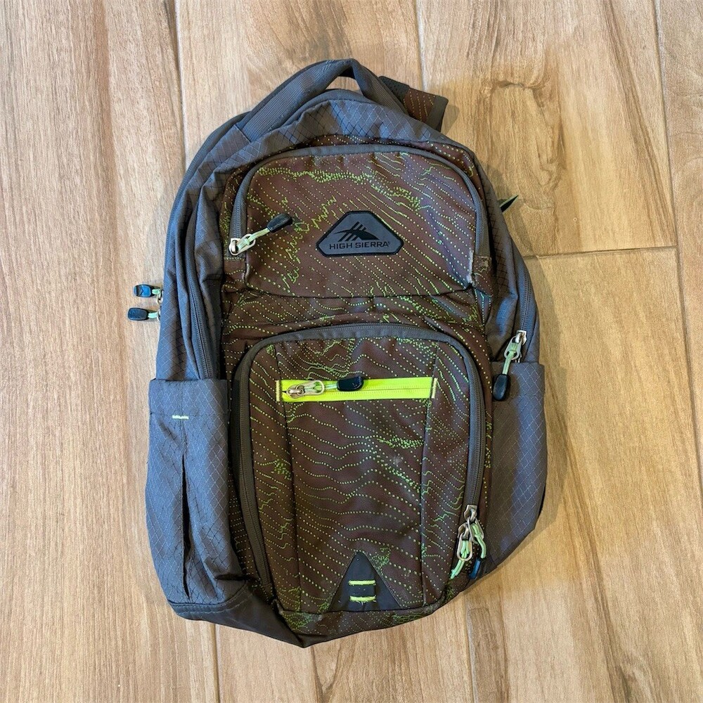 High Sierra Laptop Backpack Brown/Gray Geometric Multi-Compartment Daypack